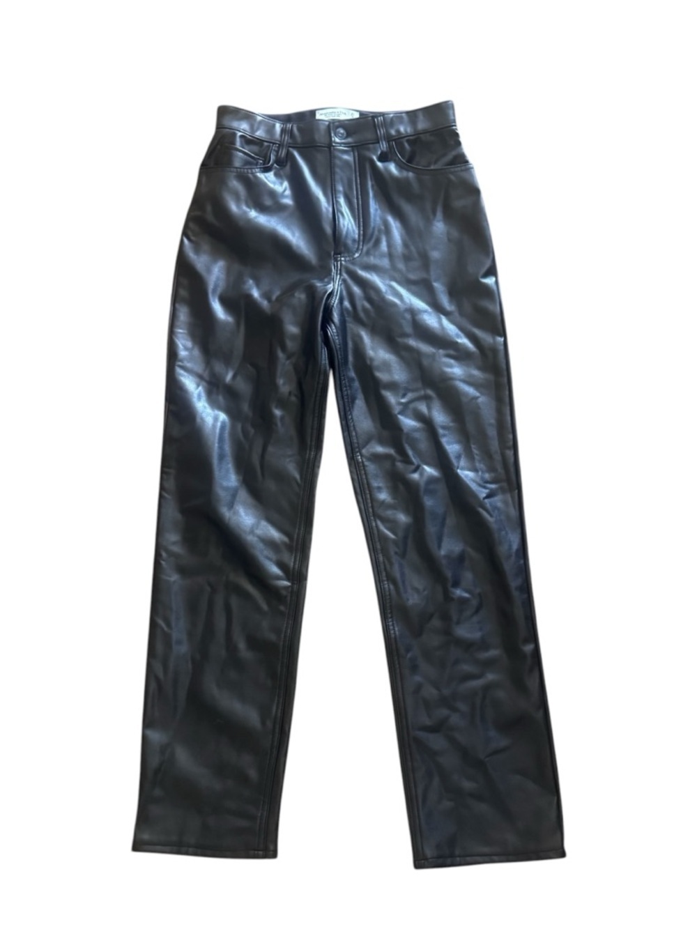 Abercrombie & Fitch Black Faux Leather Pants, Ankle Straight Ultra High, Size 4